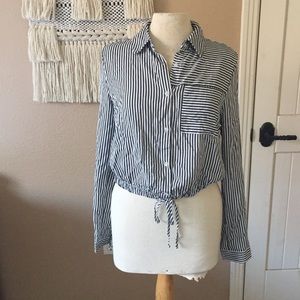 Tie up pinstripe shirt